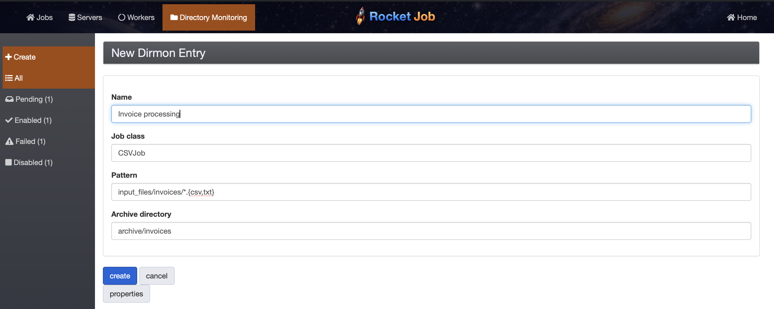 Creating a Dirmon entry Create a Dirmon entry